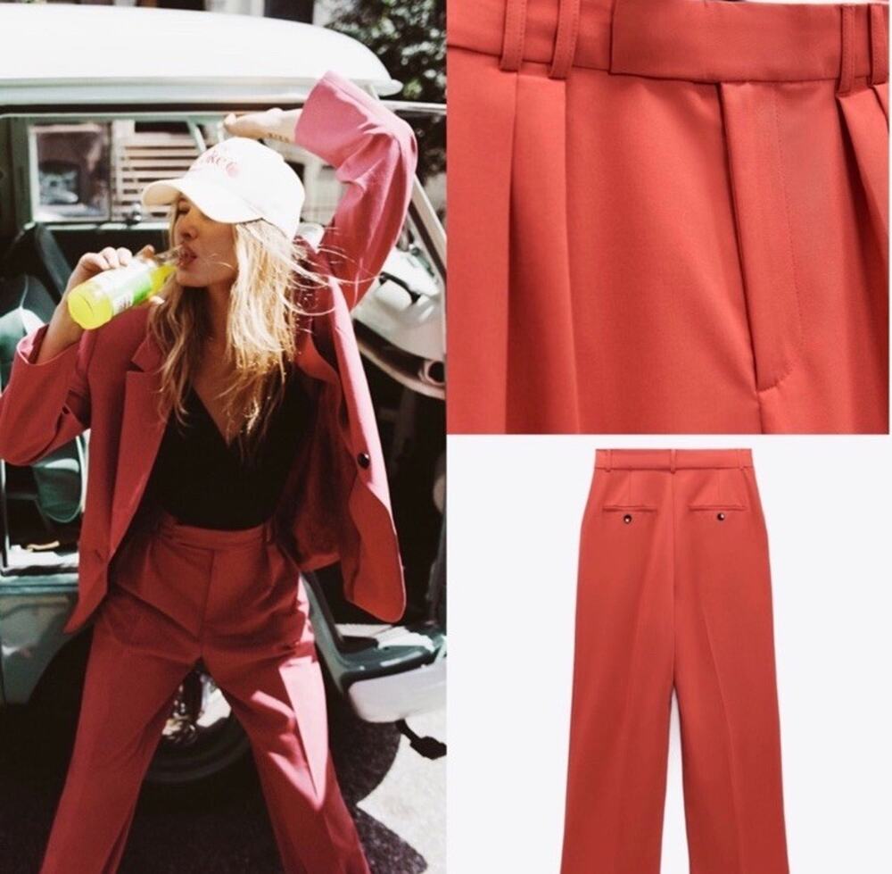 Zara Tailored Trousers Size XS Strawberry Red High Waist